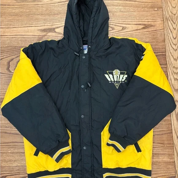 Vintage 90s Logo 7 Boston Bruins NHL Full Zip Hooded Jacket - Picture 1 of 11